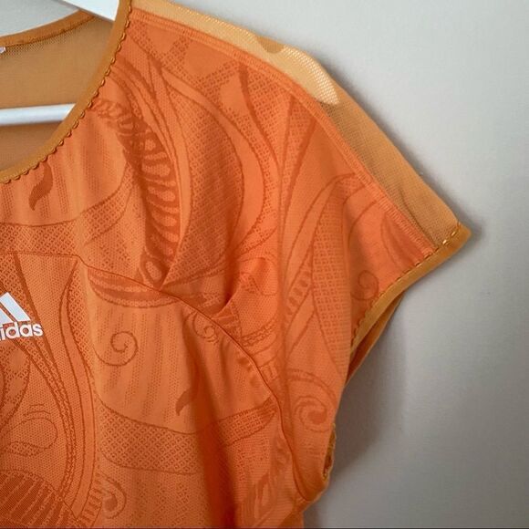 Adidas T-Shirt Top Orange Athletic Workout Athleisure Casual Sheer Climacool - Picture 3 of 12